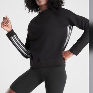 Athleta 24/7 Striped Black Crew Neck Sweatshirt M